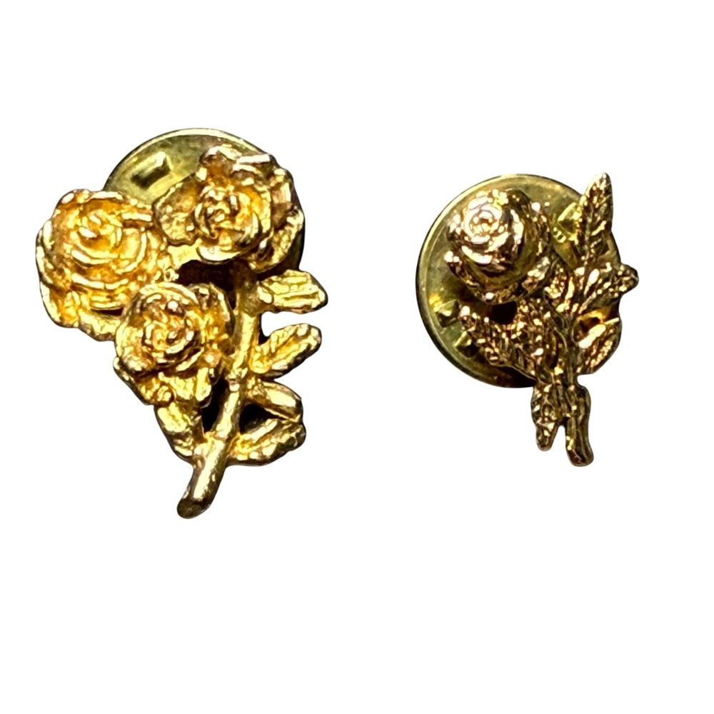 Ballou Floral Lapel Pins Gold Rose Bouquet Vintage‎ Made in USA Set